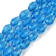 Transparent Glass Beads Strands, Faceted, Teardrop, Deep Sky Blue, 11.5x8mm, Hole: 1.2mm, about 55~57pcs/strand, 25.59 inch(65cm)(EGLA-N013-T8mm-D17)