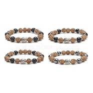 Gemstone & Alloy Buddhist Head & Wood Beaded Stretch Bracelet for Women, Inner Diameter: 2-1/2 inch(6.3cm)(BJEW-JB09151)