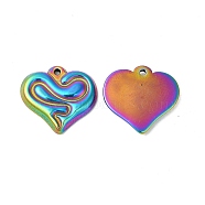 Ion Plating(IP) 304 Stainless Steel Pendants, Heart with Snake Charms, Rainbow Color, 20x22x3mm, Hole: 1.5mm(STAS-L268-032MC)