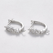Brass Cubic Zirconia Hoop Earring Findings with Latch Back Closure, Nickel Free, with Horizontal Loop, Real Platinum Plated, 17.5x4.5x13.5mm, Hole: 1.5mm, Pin: 0.8x1mm(KK-T048-030P-NF)