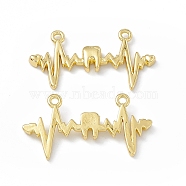 Rack Plating Brass Connector Charms, Electrocardiogram Links, Long-Lasting Plated, Lead Free & Cadmium Free, Real 18K Gold Plated, 14x25x2mm, Hole: 1.2mm(KK-B065-25G)