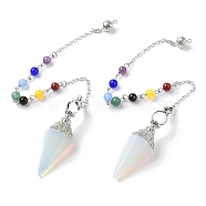 Opalite Hexagonal Pointed Dowsing Pendulums, with Chakra Mixed Stone and Alloy Findings, Cone/Spike, Platinum, 266mm, Hole: 1.6mm(G-P552-05P-01)