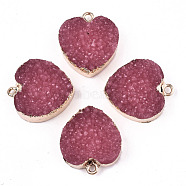 Druzy Resin Pendants, with Edge Light Gold Plated Iron Loops, Heart, Cerise, 22.5x19.5x8mm, Hole: 1.8mm(RESI-S383-067C)