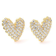 Clear Cubic Zirconia Heart Stud Earrings, Brass Jewelry for Valentine's Day, Real 18K Gold Plated, 18x18.5mm, Pin: 0.6mm(EJEW-F298-03G)