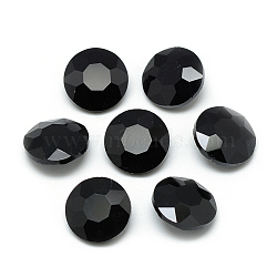Pointed Back Glass Rhinestone Cabochons, Back Plated, Faceted, Flat Round, Black, 8x3.5mm(RGLA-T029-8mm-23)