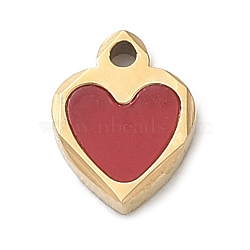 304 Stainless Steel Charms, with Red Enamel, Heart Charms, Golden, 8x6x1.5mm, Hole: 0.9mm(SA-CBA2C9D-02G)