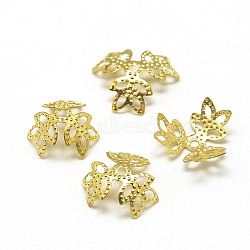 Plated Iron Fancy Bead Caps, Flower, 3-Petal, Filigree, Golden, 8.5~12x10~14x4~6mm, Hole: 1.2mm, about 600pcs/50g(X-IFIN-S696-21G)