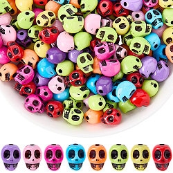 300Pcs Opaque Acrylic Beads, Skull, Mixed Color, 10x8x9mm, Hole: 2mm(MACR-SP0001-96)
