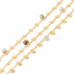 Natural Amazonite Column Beaded Chains, with Brass Paperclip Chains and Star Charm, Soldered, with Spool, Lead Free & Cadmium Free, Golden, 2x1x0.5mm, 5x3x1mm(CHC-K012-02G-09)