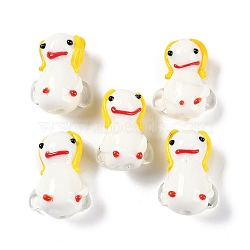 Handwork Lampwork Beads, Doll, White, 20~22x15.5x11mm, Hole: 1.8mm(GLAA-B021-01)