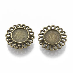Tibetan Style Alloy Slide Charms Cabochon Settings, Cadmium Free & Nickel Free & Lead Free, Flower, Antique Bronze, Tray: 12mm, 22x7mm, Hole: 3x10mm, about 240pcs/1000g(TIBE-Q086-063AB-FF)
