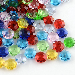 Flower Transparent Glass Beads, Marguerite Beads, Faceted, Mixed Color, 9.5~10x4mm, Hole: 1mm(GLAA-R160-M)