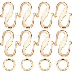 Beebeecraft 50Pcs Brass S Hook Clasps, with 100Pcs Jump Rings, Long-Lasting Plated, Real 24K Gold Plated, 12x7.5x1mm(KK-BBC0008-85G)