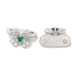 Glass Connector Charms, Real Platinum Plated Brass Flower Links, Green, 11x7.5x7mm, Hole: 1.2mm(KK-K333-70P-02)