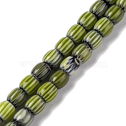 Handmade Lampwork Beads Strands, Rarrel, Yellow Green, 6x6mm, Hole: 1mm, about 63pcs/strand, 15.16''(38.5cm)(LAMP-K041-01A-25)