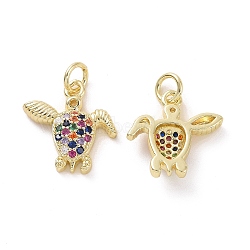 Brass Micro Pave Cubic Zirconia Charms, with Jump Ring, Sea Turtle Charm, Real 18K Gold Plated, 15x15x3.8mm, Hole: 3.5mm(KK-E068-VF113)