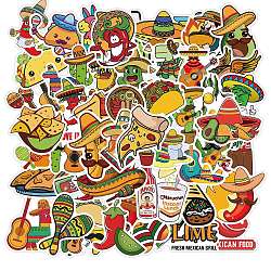 Cinco de Mayo PVC Adhesive Stickers, Cactus Sombrero Decals, for Suitcase, Skateboard, Refrigerator, Helmet, Mobile Phone Shell, Food, Mixed Color, 30~60mm, 50pcs/set(FEST-PW0001-049A)