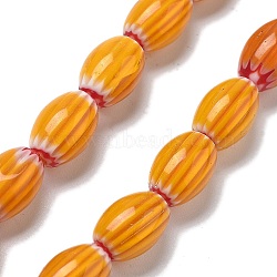 Handmade Millefiori Lampwork Beads Strands, Rice, Orange, 11~12x7~8mm, Hole: 0.9mm, about 31pcs/strand, 13.98~14.37 inch(35.5~36.5cm)(LAMP-F035-12J)