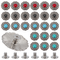 WADORN 24 Sets 4 Colors Zinc Alloy Decorative Rivets, with Synthetic Turquoise and Iron Screws, for Purse, Bags, Leather Crafts Decoration, Flower, Mixed Color, 24~24.5x8.5mm, Hole: 2.5mm, 6 sets/color(BUTT-WR0001-01)