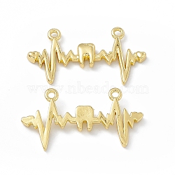 Rack Plating Brass Connector Charms, Electrocardiogram Links, Long-Lasting Plated, Lead Free & Cadmium Free, Real 18K Gold Plated, 14x25x2mm, Hole: 1.2mm(KK-B065-25G)