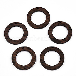 Natural Wenge Wood Pendants, Undyed, Ring Charms, Coconut Brown, 38.5x3.5mm, Hole: 2mm(WOOD-T023-51B-01)