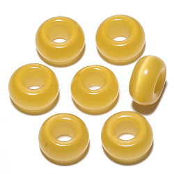 Cat Eye European Beads, Large Hole Beads, Rondelle, Gold, 14x7mm, Hole: 5~6mm(X-G-S359-071F)