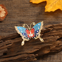 Retro Butterfly Enamel Pins, Ethnic Style Alloy & Imitation Pearl Brooch for Women, Colorful, 40x26mm(PW-WG79601-01)