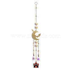 Halloween Glass Flower Big Pendant Decorations, Bat Hanging Sun Catchers, Home Decoration, Teardrop, 290mm(DJEW-PW0017-03B)