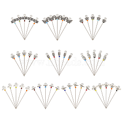 50Pcs 10 Style Garden Theme Iron Head Pins, Straight Pins with Acrylic Imitation Pearl & Alloy Dragonfly/Butterfly/Bird, Dressmaker Pins, Sewing Pin for DIY Sewing Crafts, Antique Silver, 65mm, Pin: 0.6mm, 5pcs/style(DIY-AB00028)