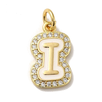 Brass Micro Pave Cubic Zirconia Pendants, with Jump Rings, Real 18K Gold Plated, Letter I, 18.5x11x2mm, Hole: 3.8mm