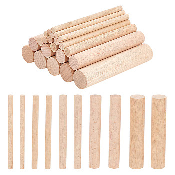 50Pcs 5 Style Solid Beech Wood Craft Sticks, Dowel Rods, Column, Bisque, 100x6~20mm, 10pcs/style