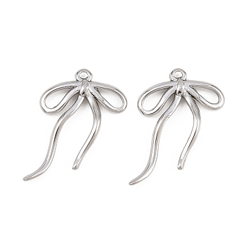 304 Stainless Steel Pendants, Bowknot Charms, Stainless Steel Color, 18x13.5x2mm, Hole: 0.9mm