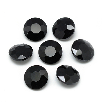 Pointed Back Glass Rhinestone Cabochons, Back Plated, Faceted, Flat Round, Black, 8x3.5mm