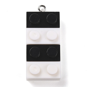 Resin Pendants, with Platinum Iron Loop, Toy Bricks, Black, 36x15.5x8mm, Hole: 2.6mm