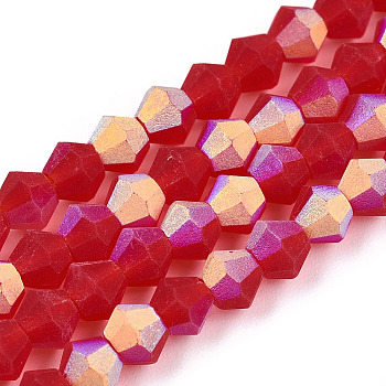 Imitate Austrian Crystal Bicone Frosted Glass Beads Strands, Grade AA, Faceted, Crimson, 3.5x3mm, Hole: 0.8mm, 108~123pcs/strand, 12.76~14.61 inch(32.4~37.1cm)