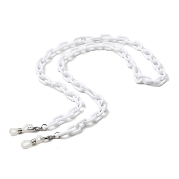 Eyeglasses Chains, Acrylic Cable Chains Neck Strap Mask Lanyard, with Alloy Lobster Claw Clasps and Rubber Loop Ends, White, 660~670mm