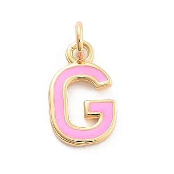 Rack Plating Brass Pendants, with Enamel and Jump Ring, Cadmium Free & Lead Free, Long-Lasting Plated, Real 18K Gold Plated, Letter, Letter G, 11.5x7x1mm, Hole: 2.5mm