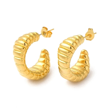 Golden 304 Stainless Steel Stud Earrings, Half Hoop Earrings, Horn, 25x6~10mm