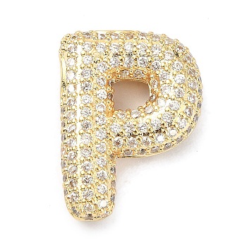 Rack Plating Brass Micro Pave Cubic Zirconia Pendants, Real 18K Gold Plated, Lead Free & Cadmium Free, Letter, Letter P, 22.5x17x6mm, Hole: 4x2.5mm