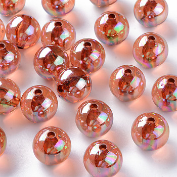 Transparent Acrylic Beads, AB Color Plated, Round, Chocolate, 16x15mm, Hole: 2.8mm, about 220pcs/500g