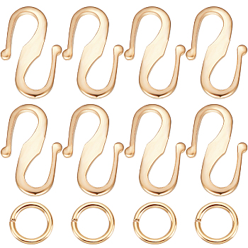 Beebeecraft 50Pcs Brass S Hook Clasps, with 100Pcs Jump Rings, Long-Lasting Plated, Real 24K Gold Plated, 12x7.5x1mm