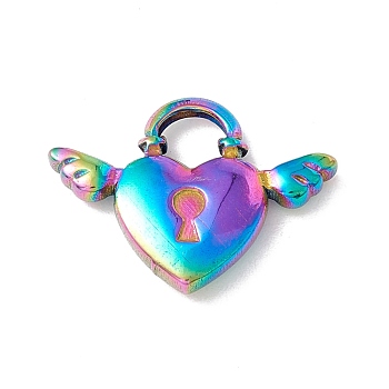 Ion Plating(IP) 304 Stainless Steel Pendants, Heart Padlock, Rainbow Color, 15x19.5x3mm, Hole: 4.5mm