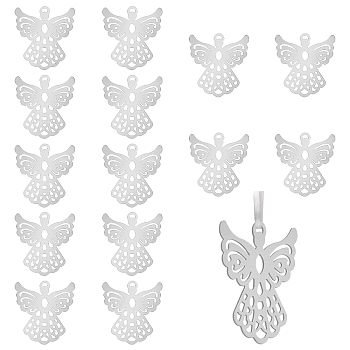 15Pcs Iron Etched Metal Embellishments Big Pendants, Angel, Platinum, 70x66x0.5mm, Hole: 6.2mm