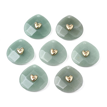 Natural Green Aventurine Pendant Rhinestone Settings, with Light Gold Plated Brass Findings, Faceted, Teardrop, Fit for 2mm Rhinestone, 28x28x9mm, Hole: 1.2~1.5mm