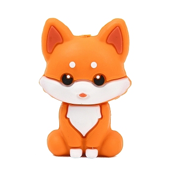 Animals Theme Silicone Beads, Focal Beads, Dark Orange, Fox, 29.5x19.5x17.5mm, Hole: 2mm
