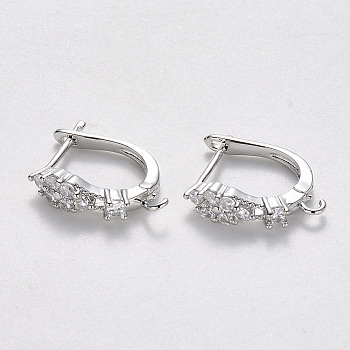 Brass Cubic Zirconia Hoop Earring Findings with Latch Back Closure, Nickel Free, with Horizontal Loop, Real Platinum Plated, 17.5x4.5x13.5mm, Hole: 1.5mm, Pin: 0.8x1mm