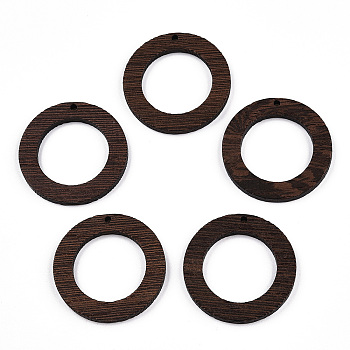 Natural Wenge Wood Pendants, Undyed, Ring Charms, Coconut Brown, 38.5x3.5mm, Hole: 2mm