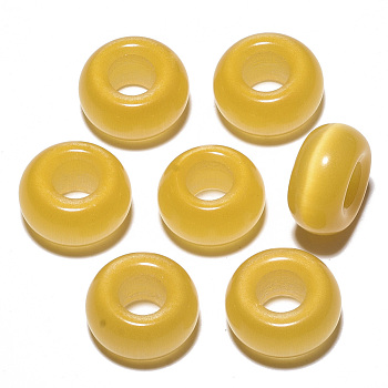 Cat Eye European Beads, Large Hole Beads, Rondelle, Gold, 14x7mm, Hole: 5~6mm