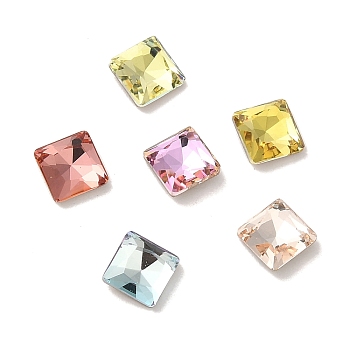 Glass Rhinestone Cabochons, Point Back & Back Plated, Faceted, Square, Mixed Color, 5x5x2mm