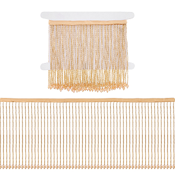 1 Yard Glass Beaded Tassel Ribbon, Beaded Trimming, Gold, 155mm